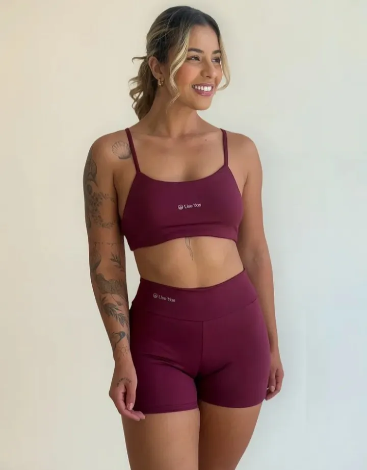 Conjunto fitness vinho veste M - USE YAS top sem bojo - 1