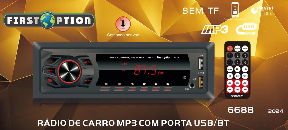 MP3 PLAYER FIRST OPTION 6688 SOM AUTOMOTIVO COM CONTROLE - 1