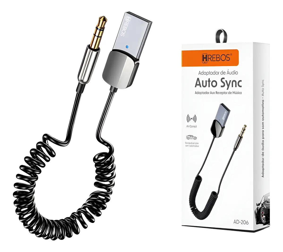 Adaptador Bluetooth P2 USB para Carro Hrebos AD-206 Áudio Estéreo - 1
