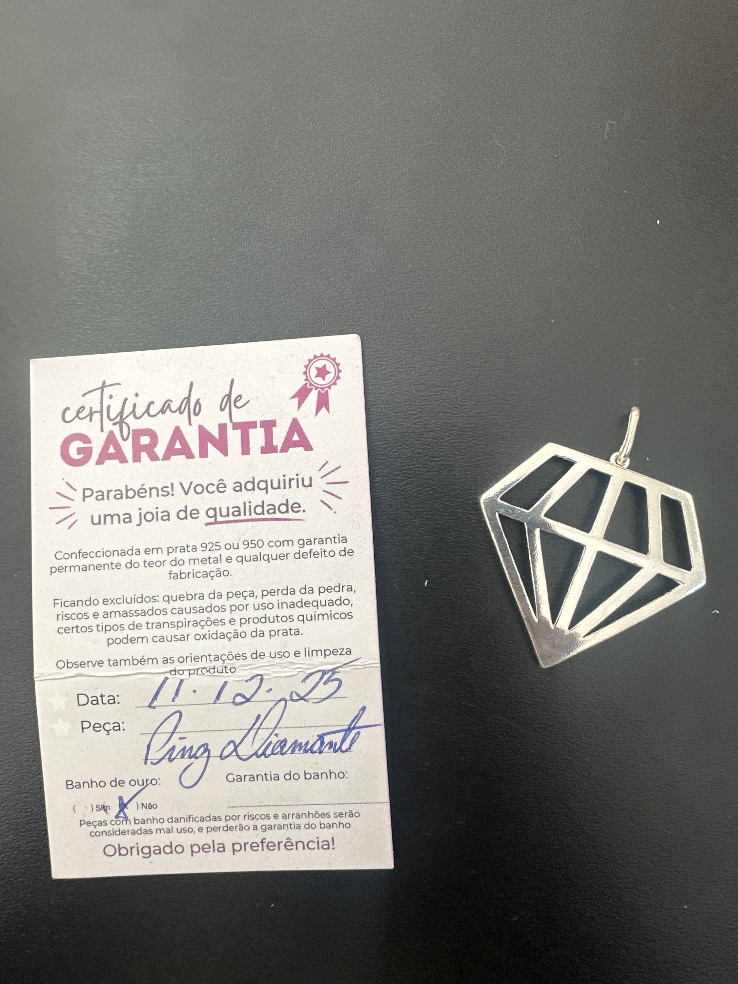 Pingente Diamante Em Prata 925 - 1