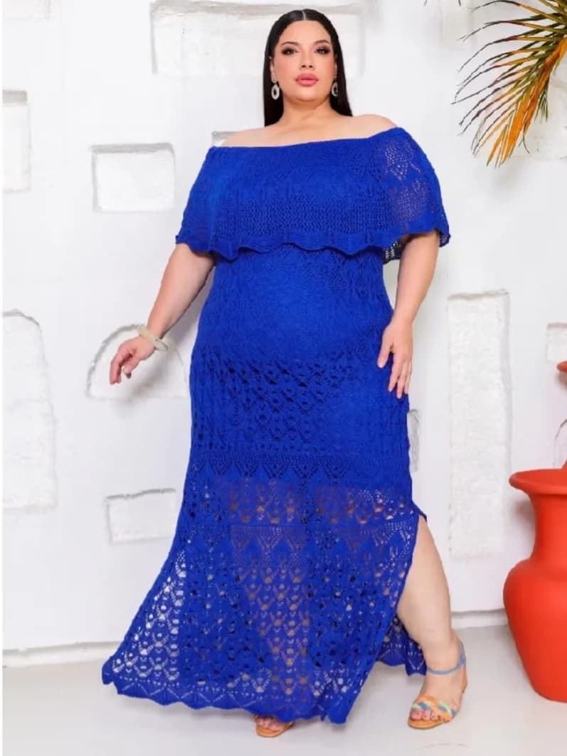 đ€LOUCURA 60% OFF VESTIDO LONGO DE TRICĂ COM FORRO COR AZUL GG DE R$ 125,00 POR - 1