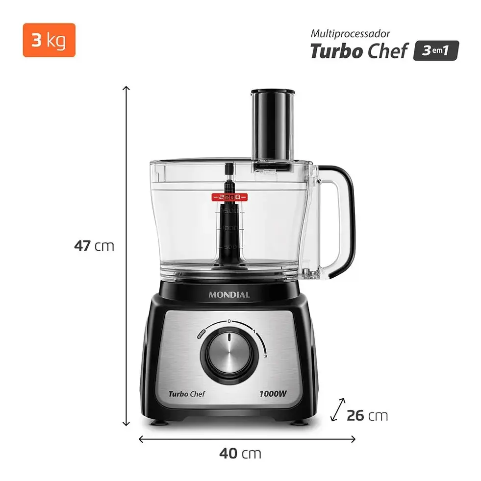 Multiprocessador Turbo Chef 3 em 1 Mondial Preto127v ( avaria,semi-novo) - 2