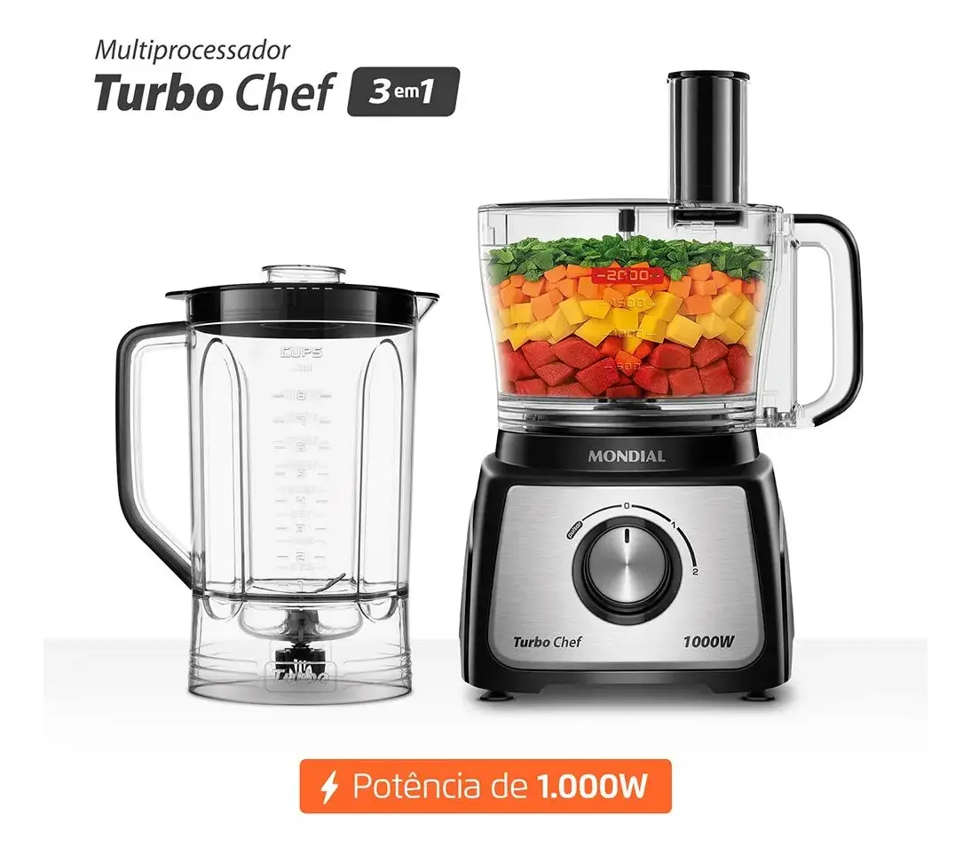 Multiprocessador Turbo Chef 3 em 1 Mondial Preto127v ( avaria,semi-novo) - 1