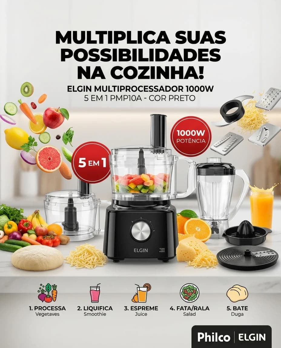 ELGIN MULTIPROCESSADOR 1000W 5 EM 1 PMP10A COR PRETO PHILCO - 1