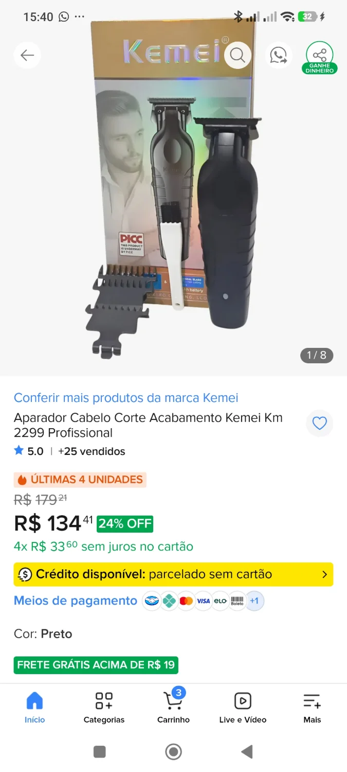 Aparador Cabelo Corte Acabamento Kemei Km 2299 Profissional - 1