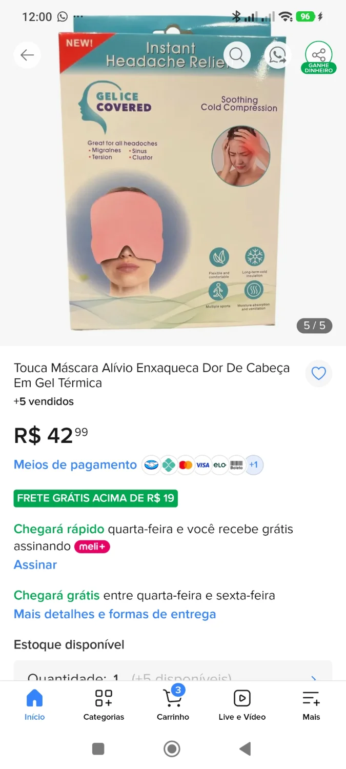 Touca Máscara Alívio Enxaqueca Dor De Cabeça Em Gel Térmica - 2