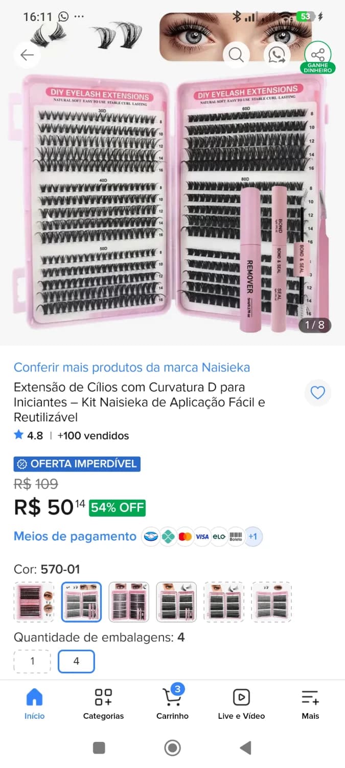 Extensão de Cílios com Curvatura D para Iniciantes – Kit Naisieka de Aplicação Fácil e Reutilizável - 1