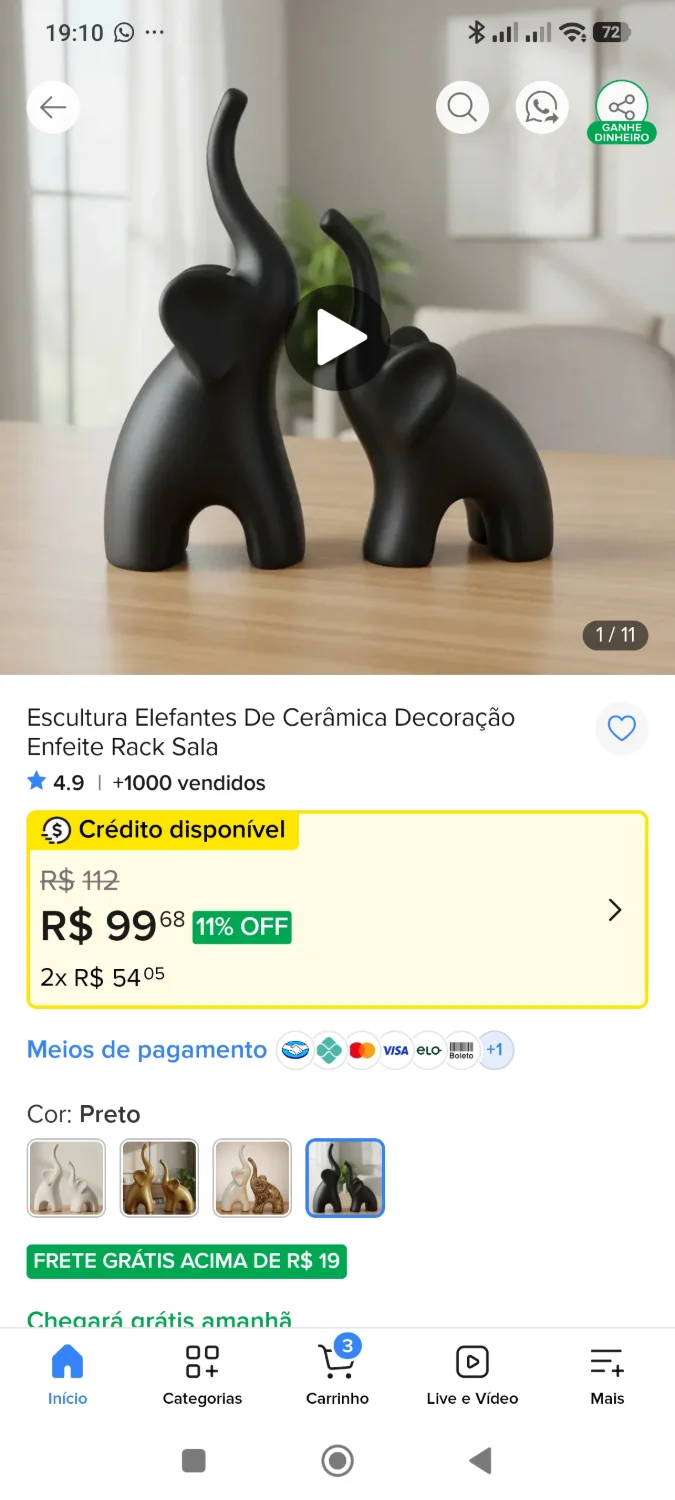 Escultura Elefantes De Cerâmica Decoração Enfeite Rack Sala O MAIOR 25 CM O MENOR 20 CM - 2