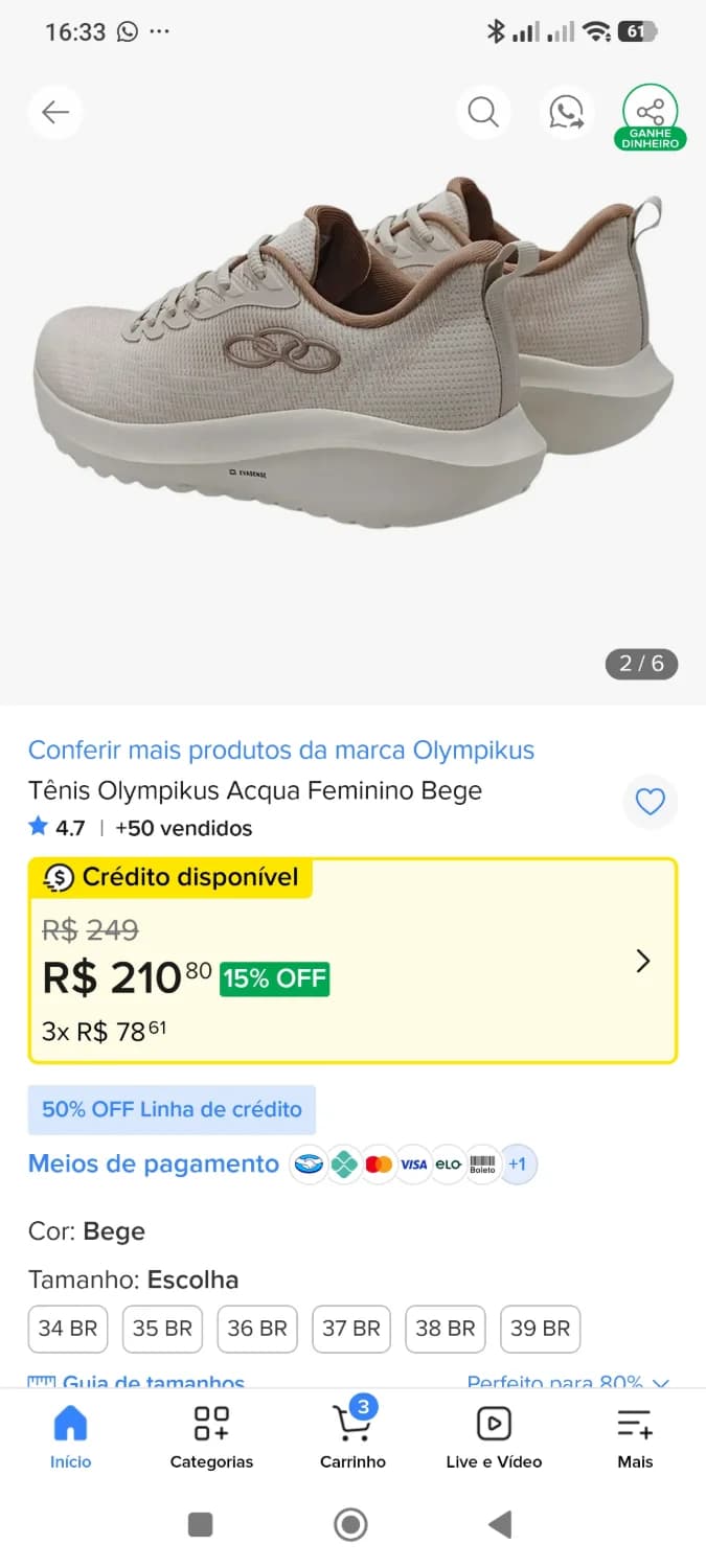 Tênis Olympikus Acqua Feminino N 36 - 1