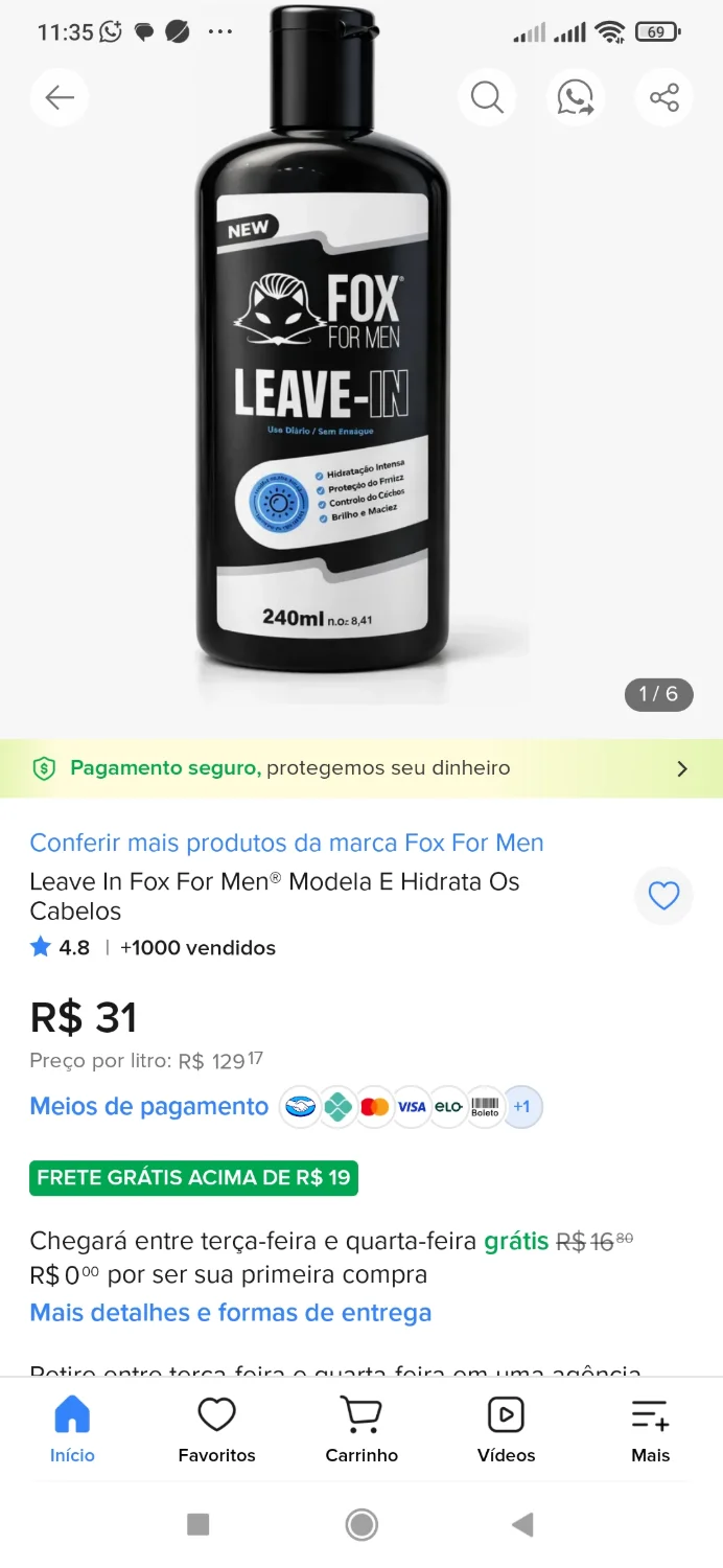 Leave-in Masculino 240ml Reparação De Cabelo Fox For Men - 2