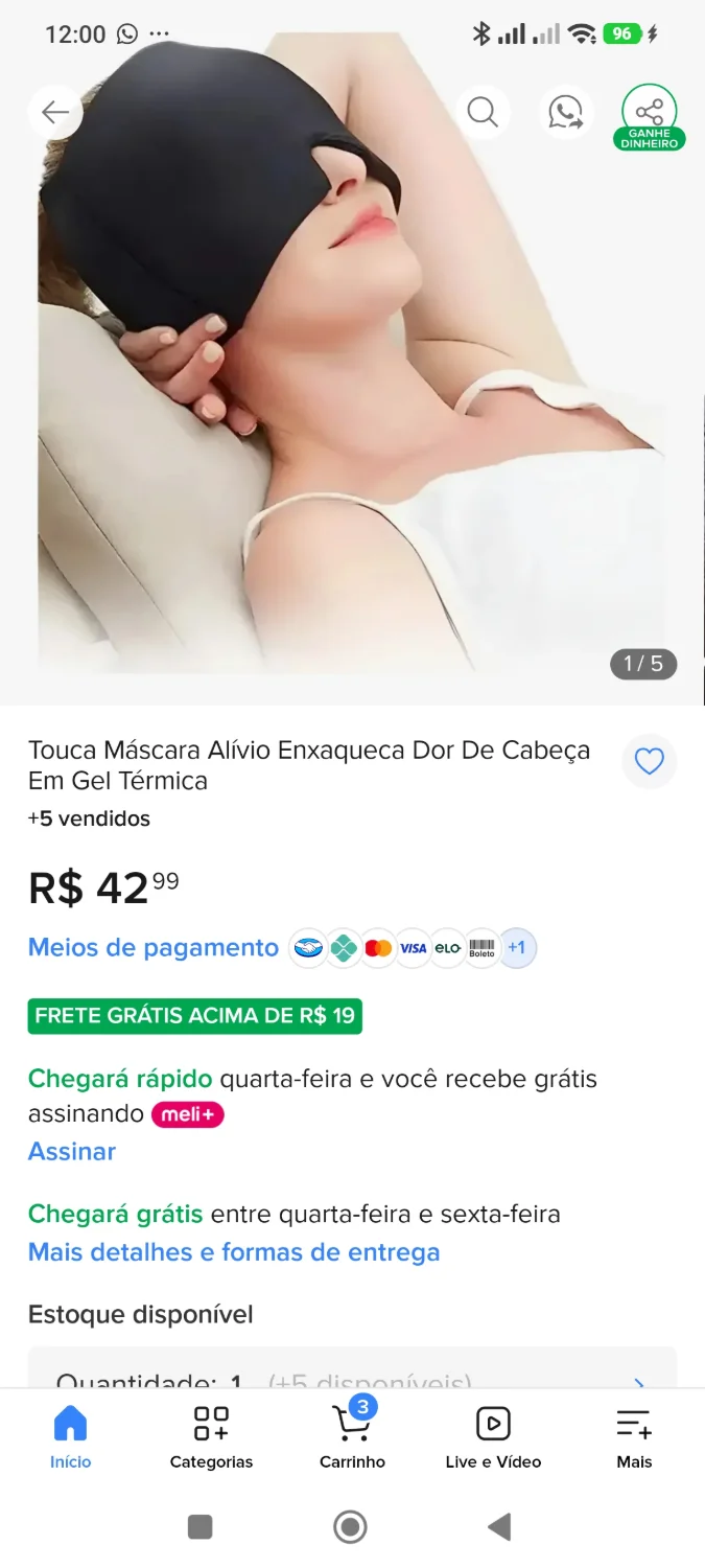 Touca Máscara Alívio Enxaqueca Dor De Cabeça Em Gel Térmica - 3