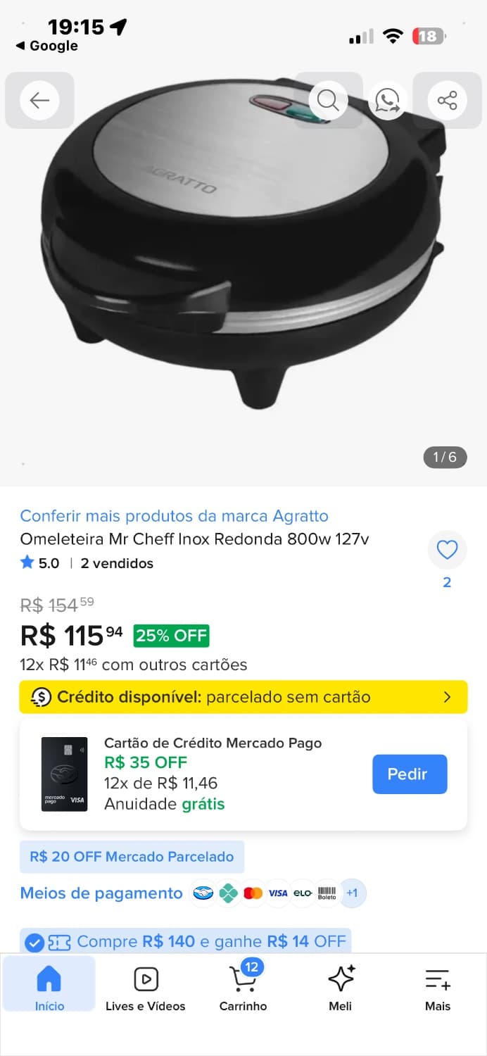 Omeleteira Antiaderente Elétrica Mr. Cheff 800w Agratto - 2