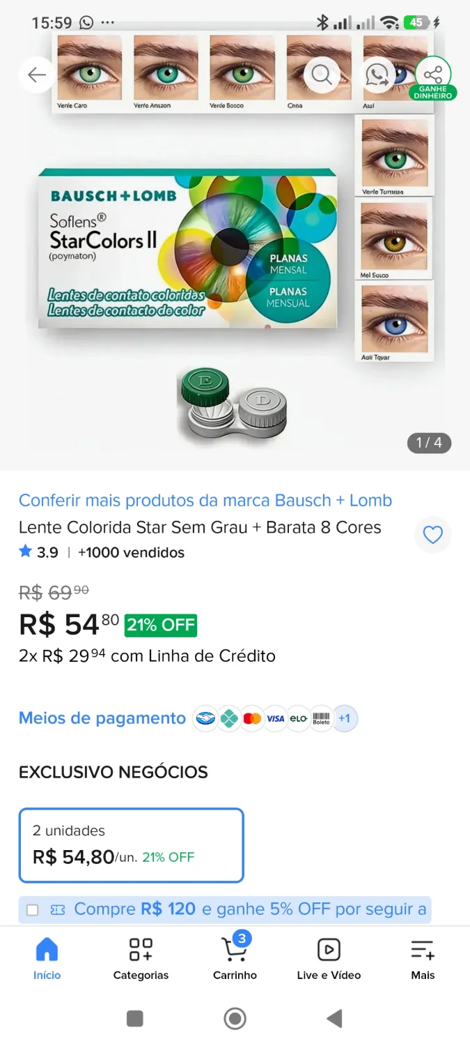 Lente Colorida Star Sem Grau + Barata COR VERDE - 1