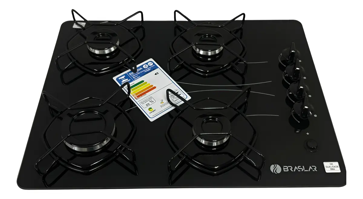 Cooktop Braslar Pop Gás 4 Bocas Mesa Vidro - Bivolt Cor
Preto 127v/220v - 1
