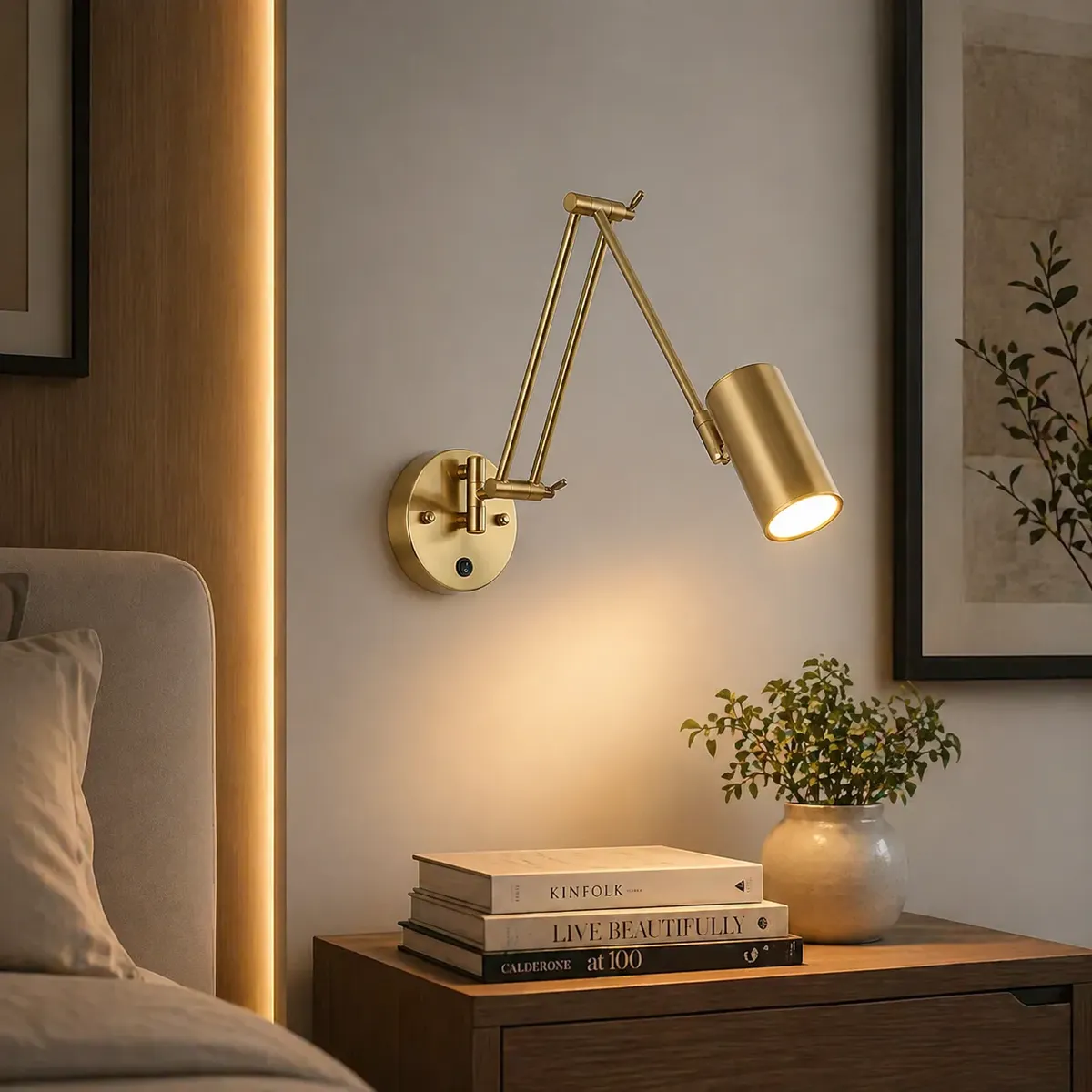 Luminária Cabeceira Cama Quarto Leitura Dourada 220v - 8
