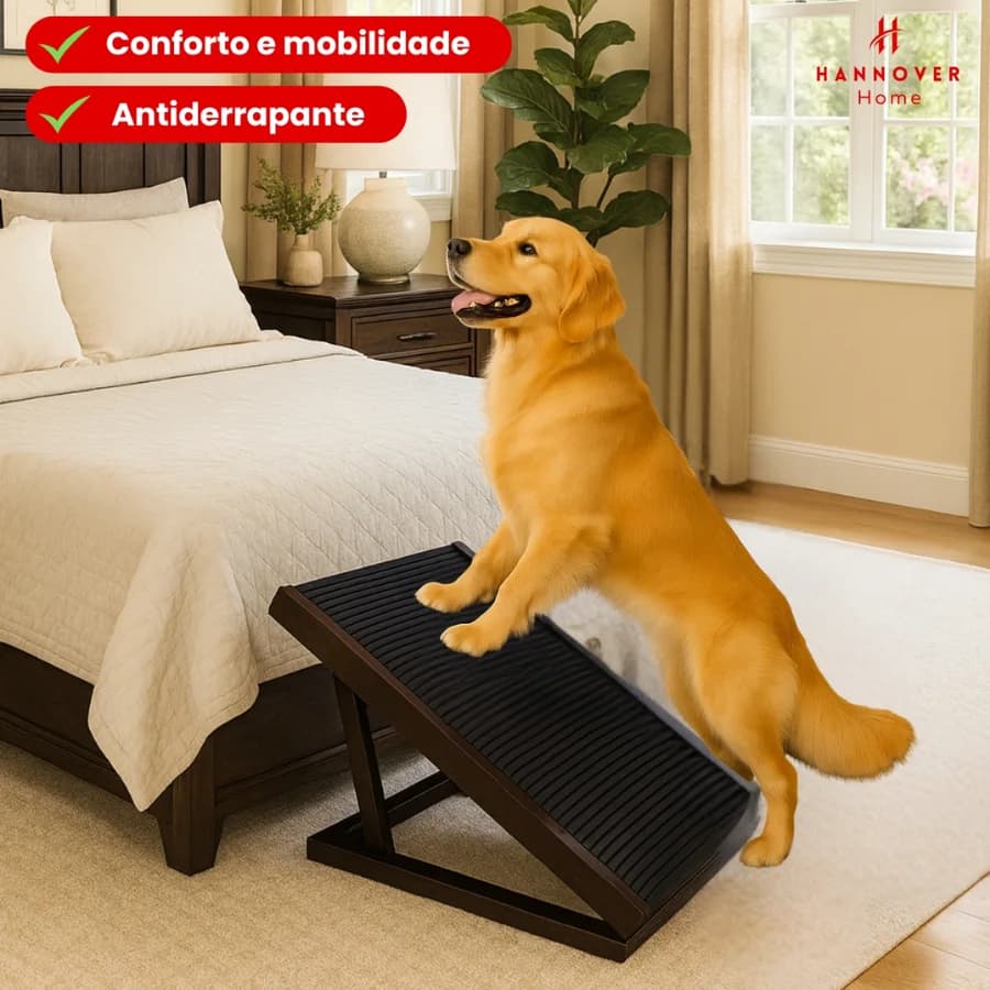 Rampa Pet Para Cachorro Antiderrapante Madeira Ajustável Cama E Sofá - 1