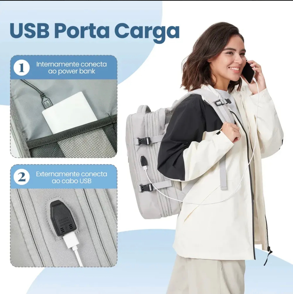 Mochila Executiva para Notebook USB – Grande Capacidade para Viagem e Trabalho - 2