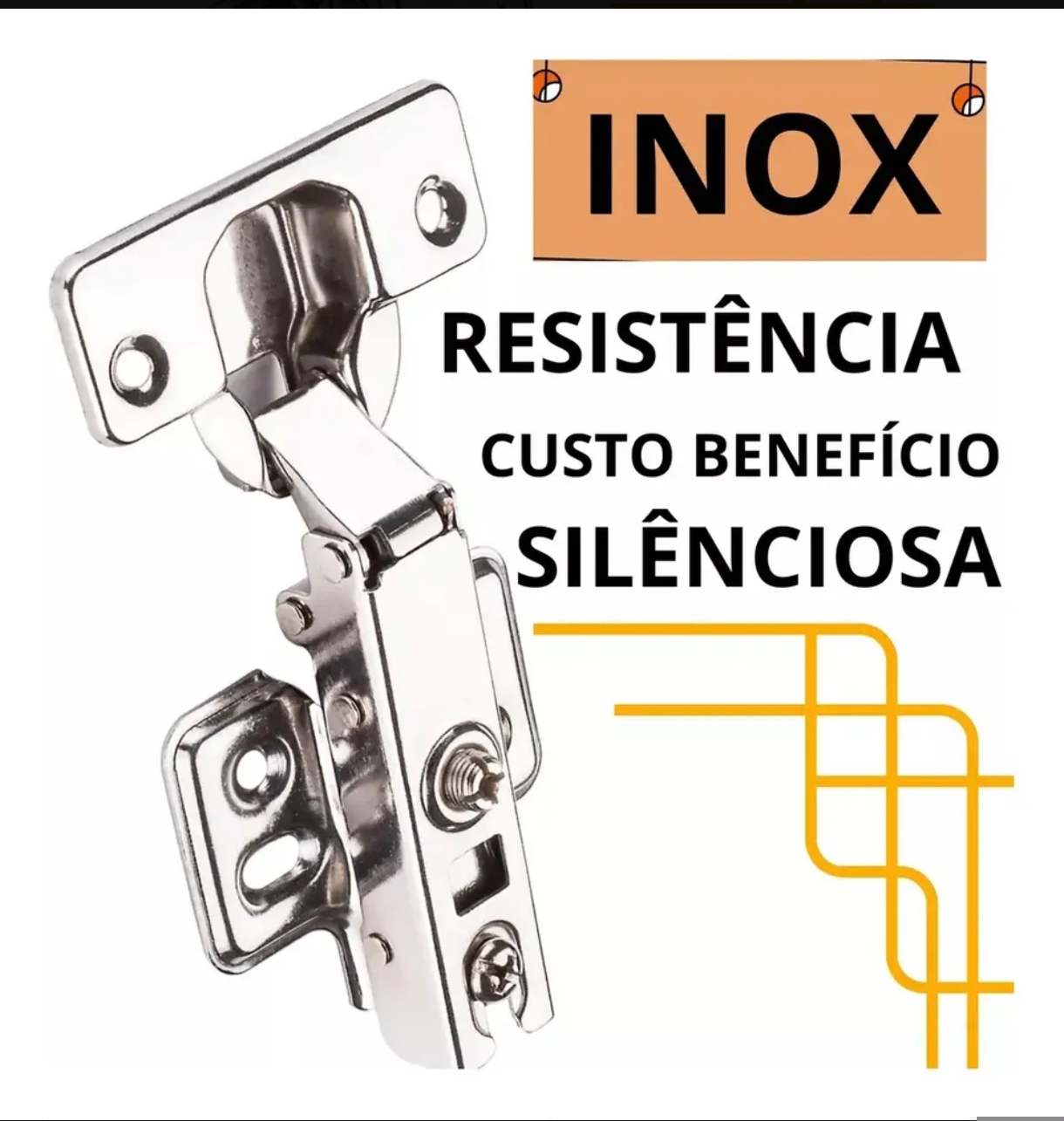 Kit com 10 Dobradiças Caneco Reta 35mm com Amortecedor Soft Close – Aço Inox - 1