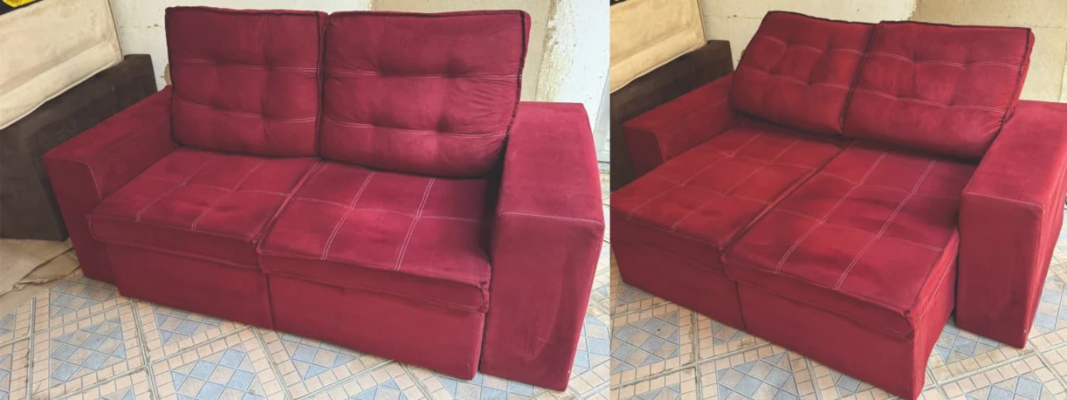 **LEIA DESCRIÇÃO** Sofá 3 Lugares Luizzi Monet com Assento Retrátil e Reclinável, Revestido em Veludo - 191cm de Largura - Vinho - 1