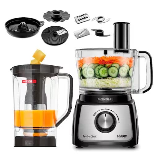 Multiprocessador de Alimentos Mondial Turbo Chef 9 em 1 MPN-01-BF 2 Velocidades + Pulsar 1000 W - 110V - 1