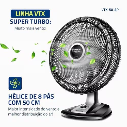 Ventilador de Mesa Mondial Super Turbo VTX-50-8P 50 cm 8 Pás 3 Velocidades - 1