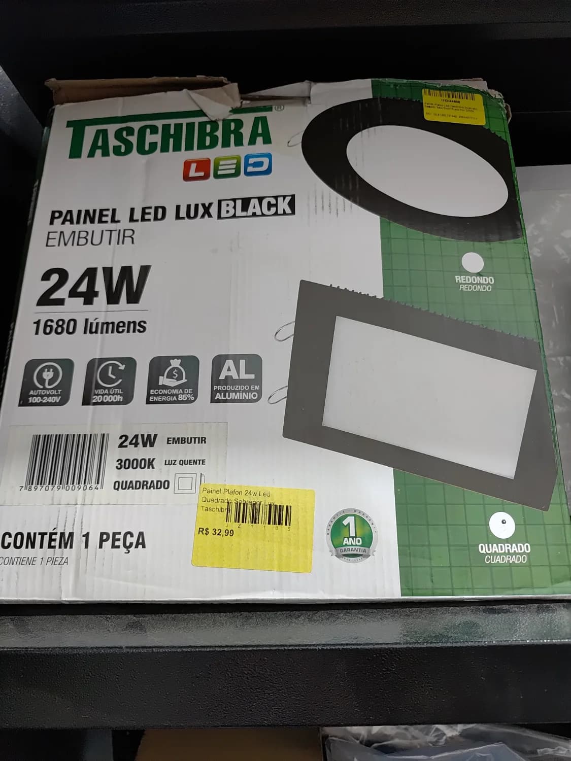 Painel Plafon 24w Led Quadrado Sobrepor Lux Taschibra - 1