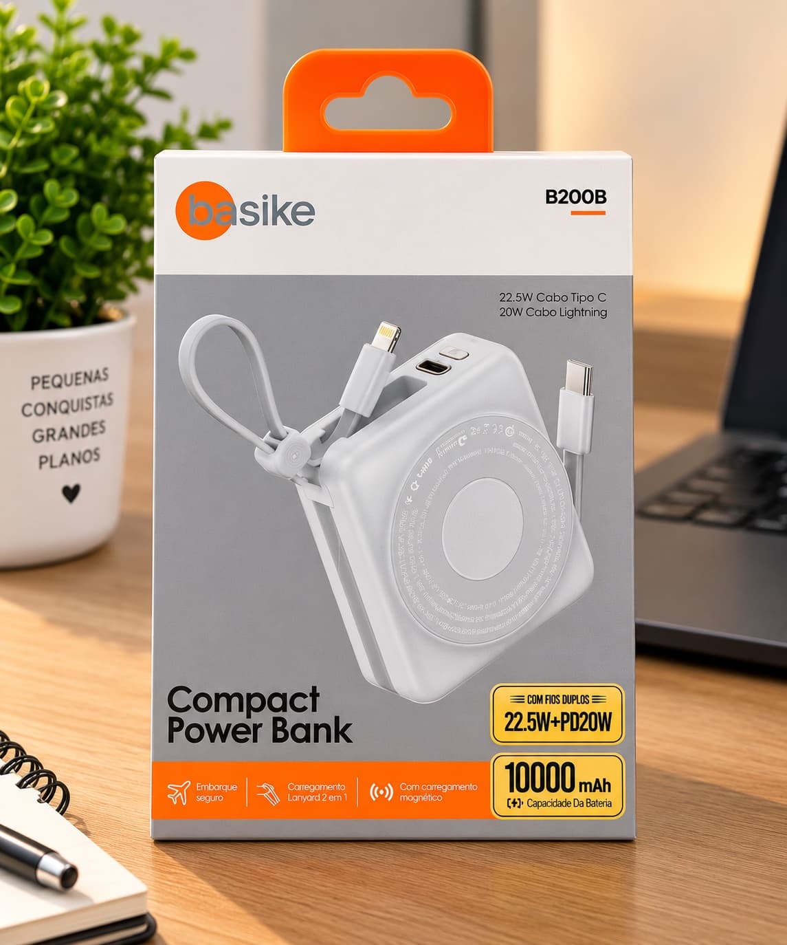 Power Bank Basike Magnético 10000mAh, Carregador Portátil Por Indução, Carregamento Rápido - 1