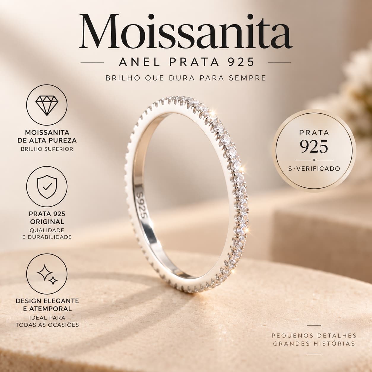 Anel Prata 925 Moissanita n18 com certificado - 1