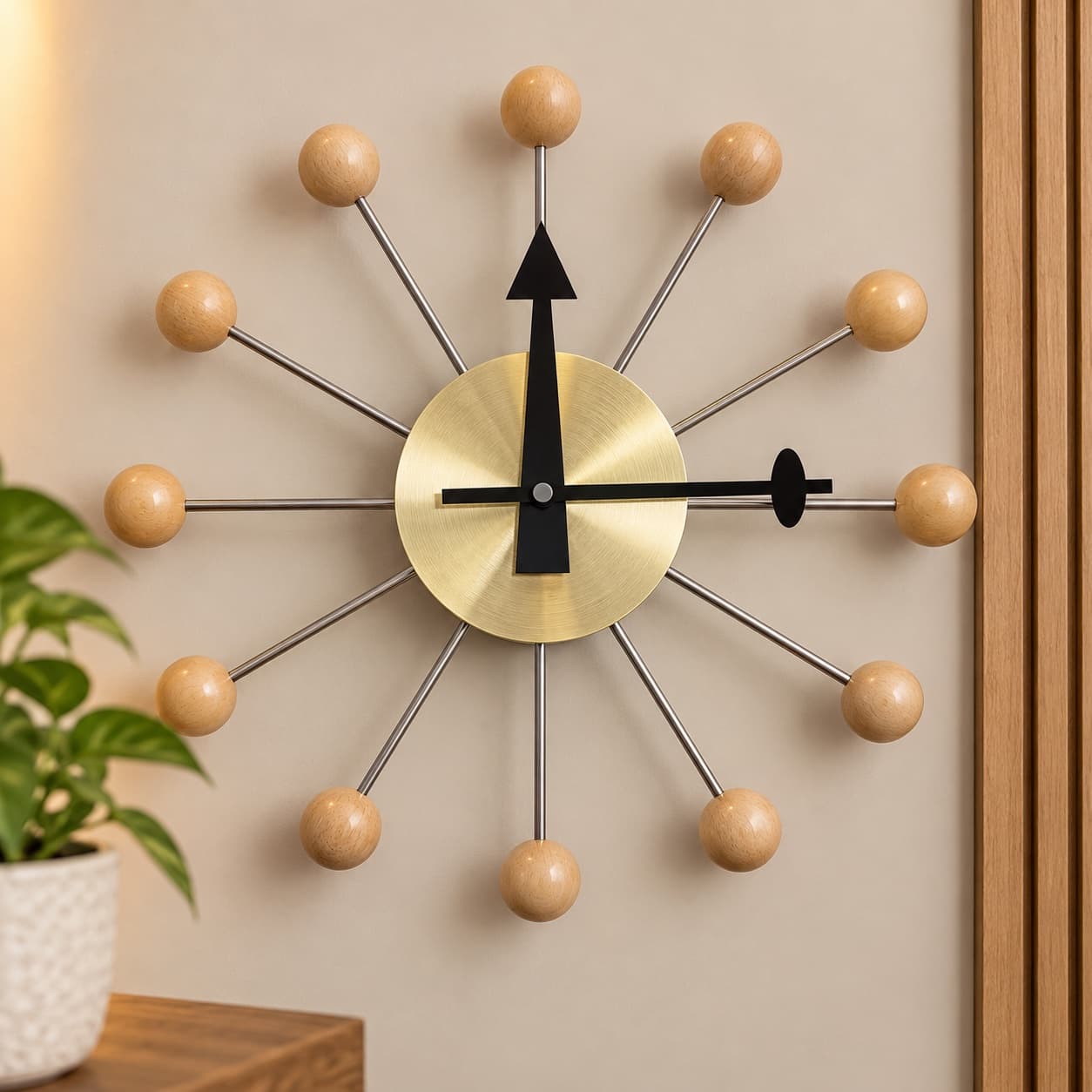 Relógio De Parede George Nelson Ball Clock Madeira Natural - 1