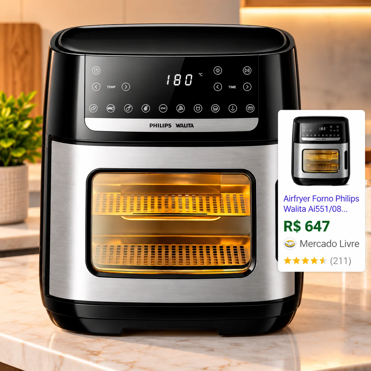 AIR FRYER FORNO PHILIPS WALITA 12L PRETA (com detalhe) - 1