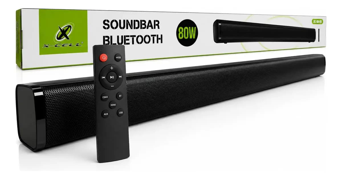 SOUNDBAR / CAIXA DE SOM BLUETOOTH X-CELL 80W DE POTÊNCIA - OPÇÕES DE CONECTIVIDADE BLUETOOTH, HDMI, USB, COAXIAL - MEDIDA 80X6 CM - 1