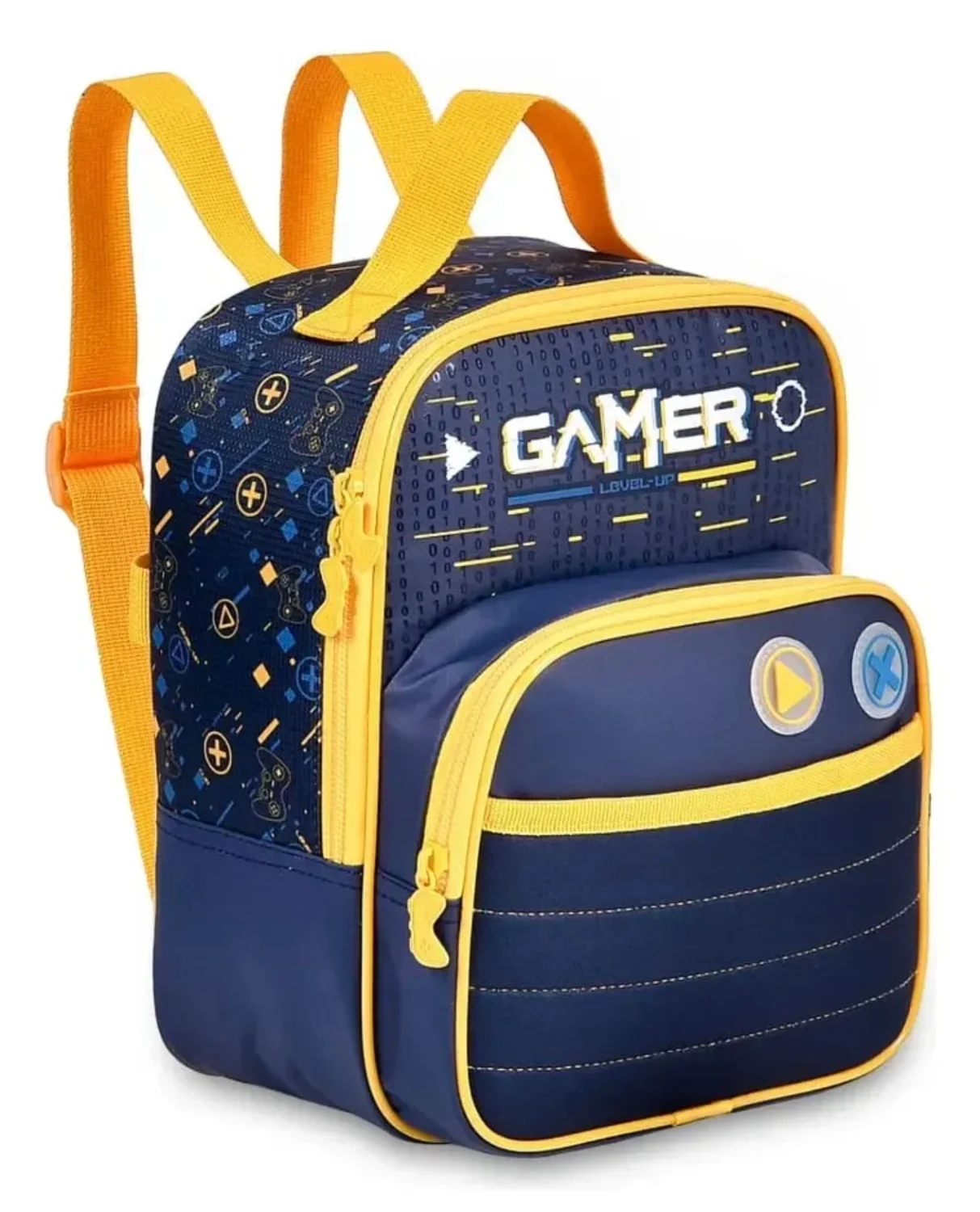 KIT 2 MOCHILAS + ESTOJO VIDEOGAME LEVEL UP CLIO STYLE AZUL E AMARELO - 3