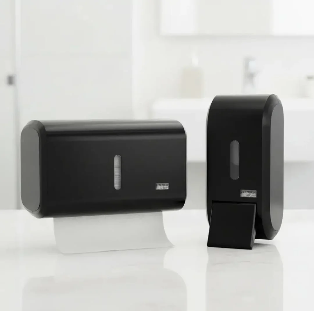 KIT DISPENSER COMPACTO PARA SABONETE LÍQUIDO + PORTA PAPEL TOALHA PREMISSE - PRETO - 1
