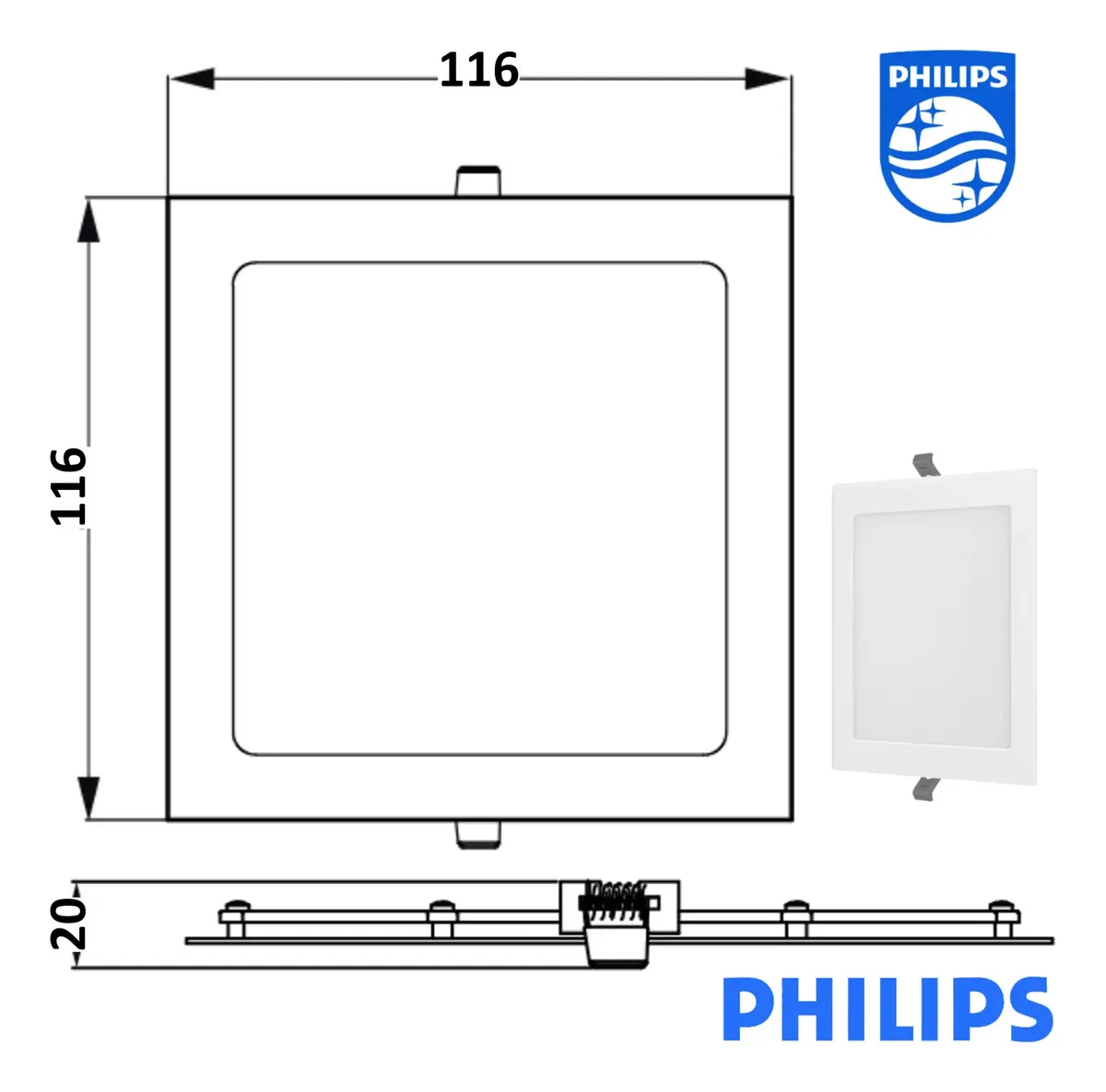 PAINEL LED DE EMBUTIR PHILIPS - 6W BRANCO FRIO QUADRADO - 3