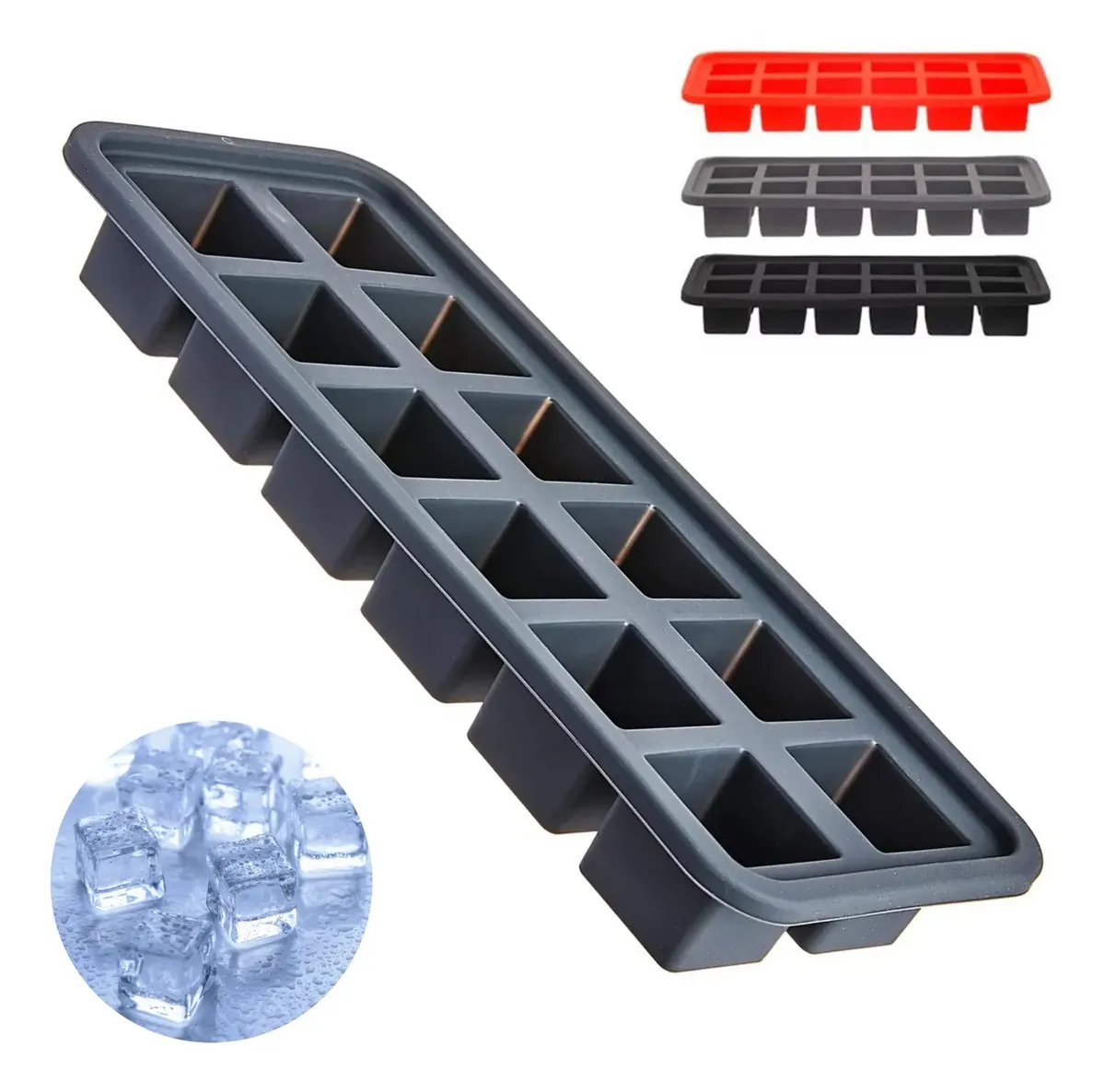 FORMA DE GELO SILICONE COM 12 CAVIDADES COR CINZA CLARO - 1