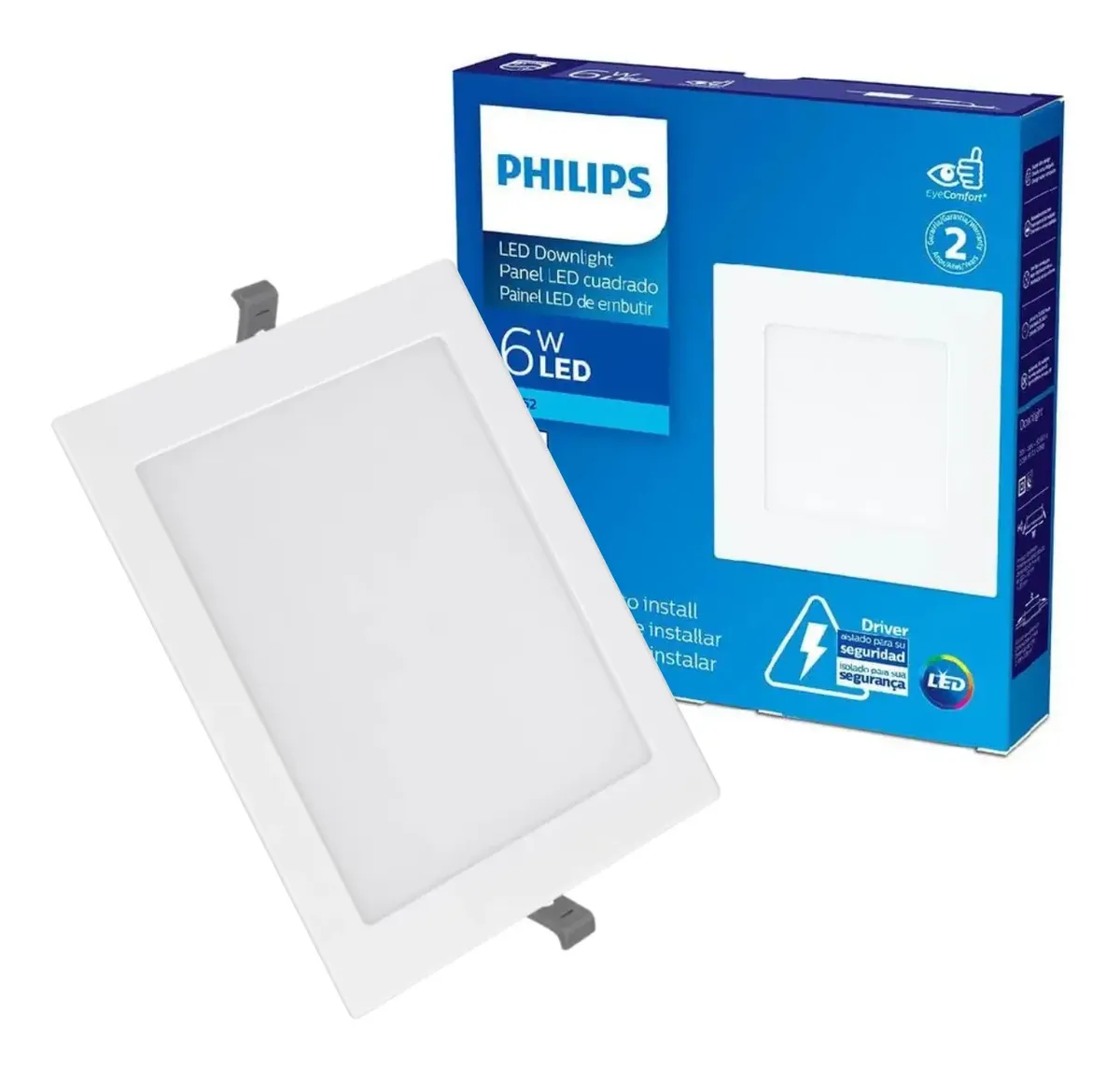 PAINEL LED DE EMBUTIR PHILIPS - 6W BRANCO FRIO QUADRADO - 1