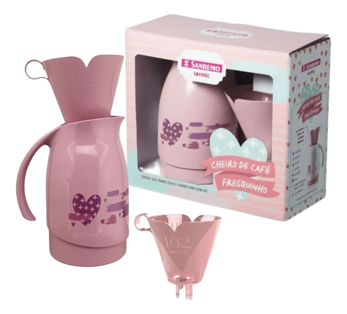 GARRAFA TÉRMICA 700ML + SUPORTE PARA FILTRO 102 - ROSA - SANREMO - 1