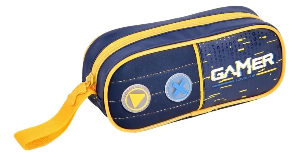 KIT 2 MOCHILAS + ESTOJO VIDEOGAME LEVEL UP CLIO STYLE AZUL E AMARELO - 4