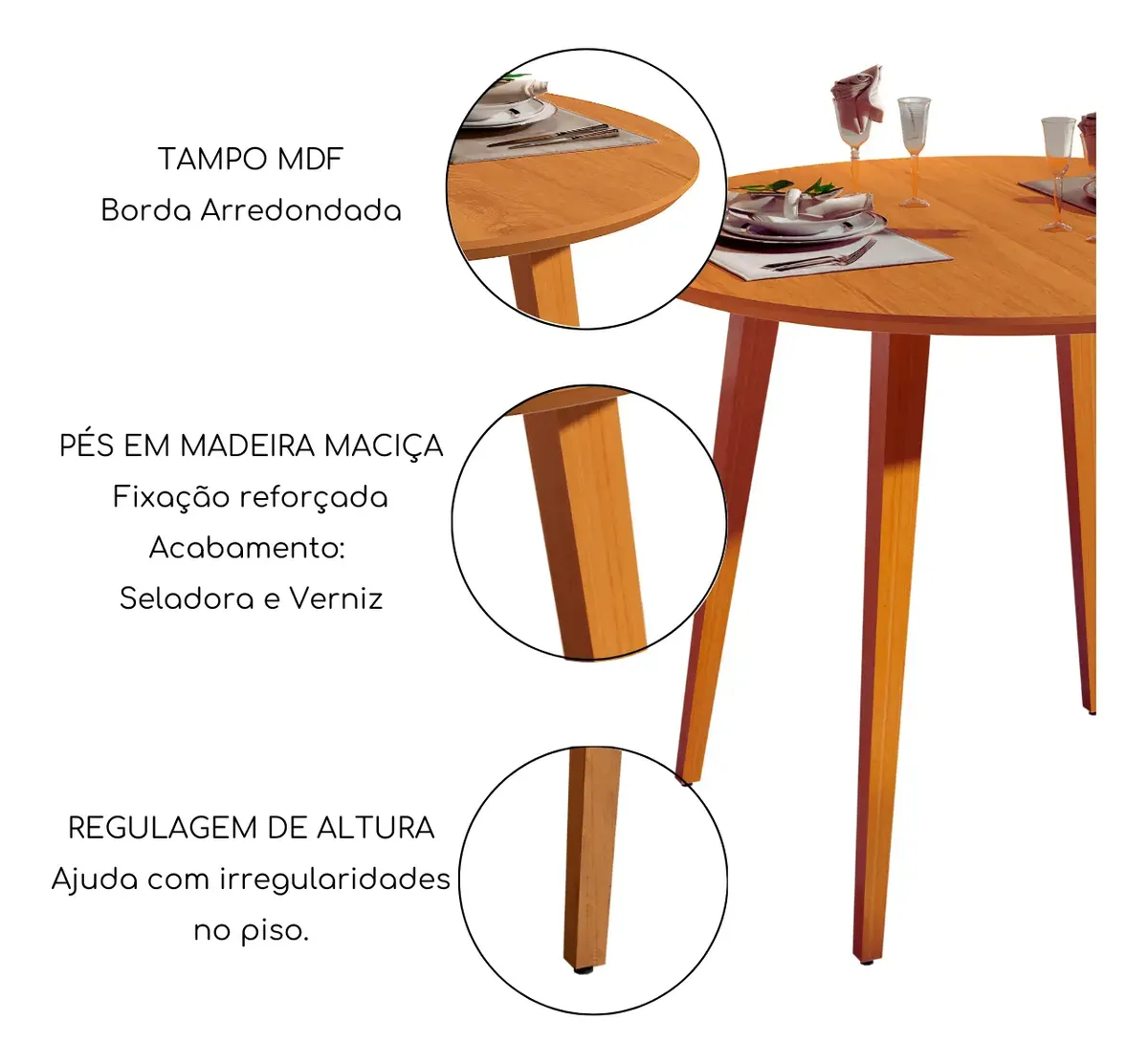 MESA DE JANTAR REDONDA 90CM - PÉS EM MADEIRA MACIÇA PREMIUM ( NÃO ACOMPANHA AS CADEIRAS) - 2