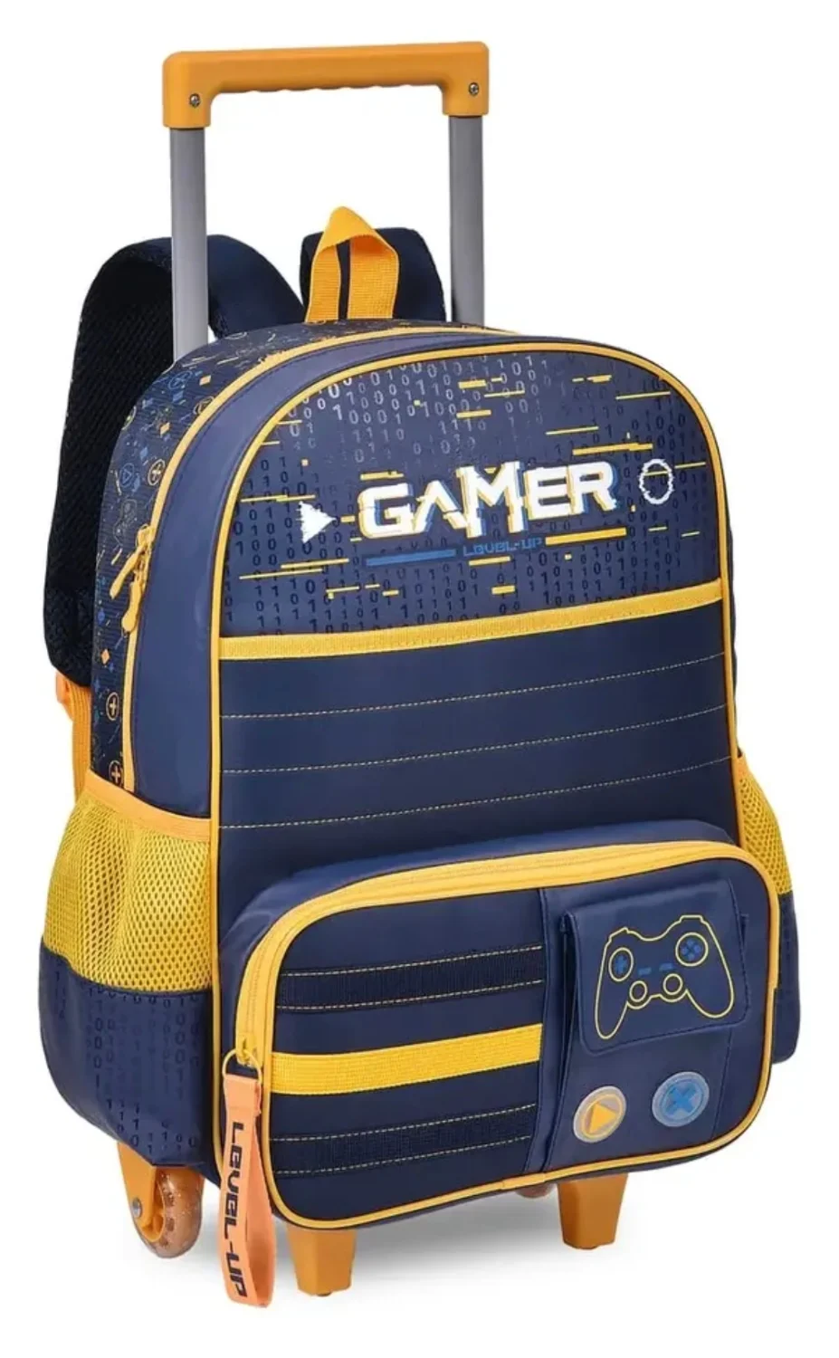 KIT 2 MOCHILAS + ESTOJO VIDEOGAME LEVEL UP CLIO STYLE AZUL E AMARELO - 2