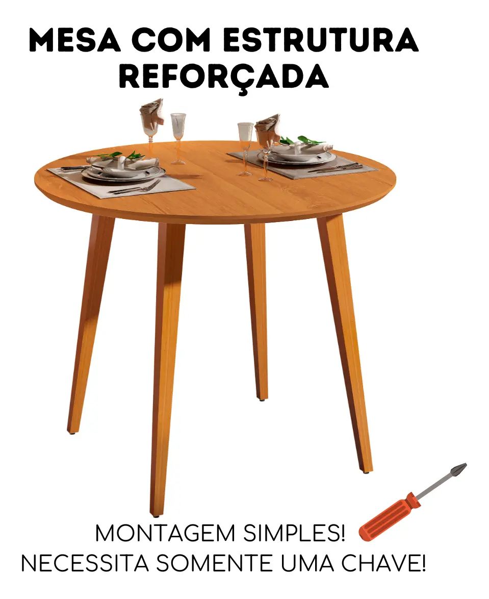 MESA DE JANTAR REDONDA 90CM - PÉS EM MADEIRA MACIÇA PREMIUM ( NÃO ACOMPANHA AS CADEIRAS) - 3