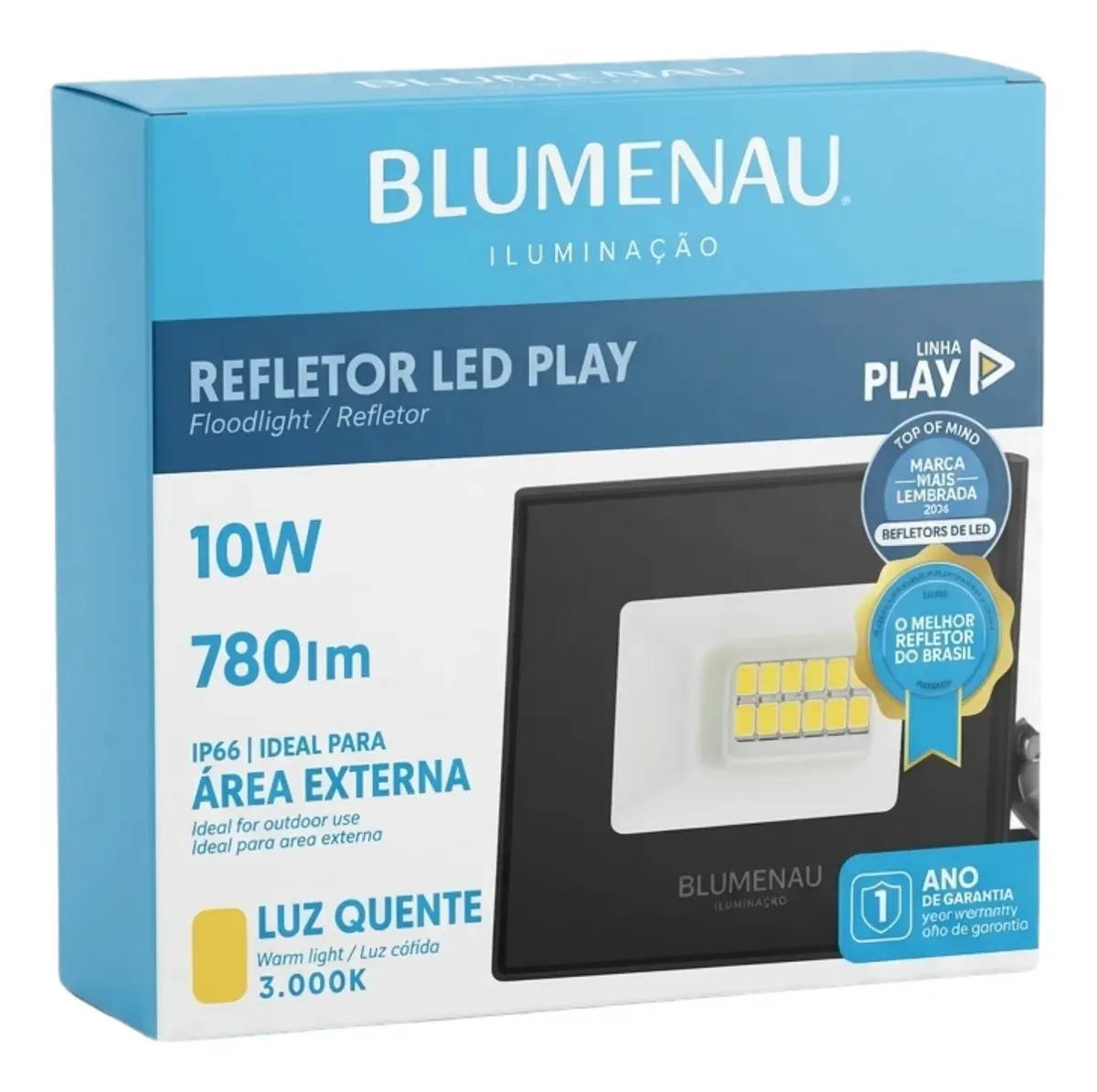 REFLETOR DE LED 10W DE POTÊNCIA / LUZ QUENTE 3000K - BLUMENAU - 3