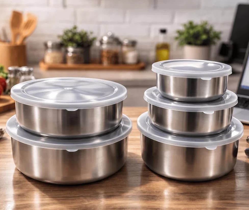 KIT 5 POTES INOX COM TAMPA ART HOUSE - 225ML/375ML/700ML/900ML/1350ML - 1