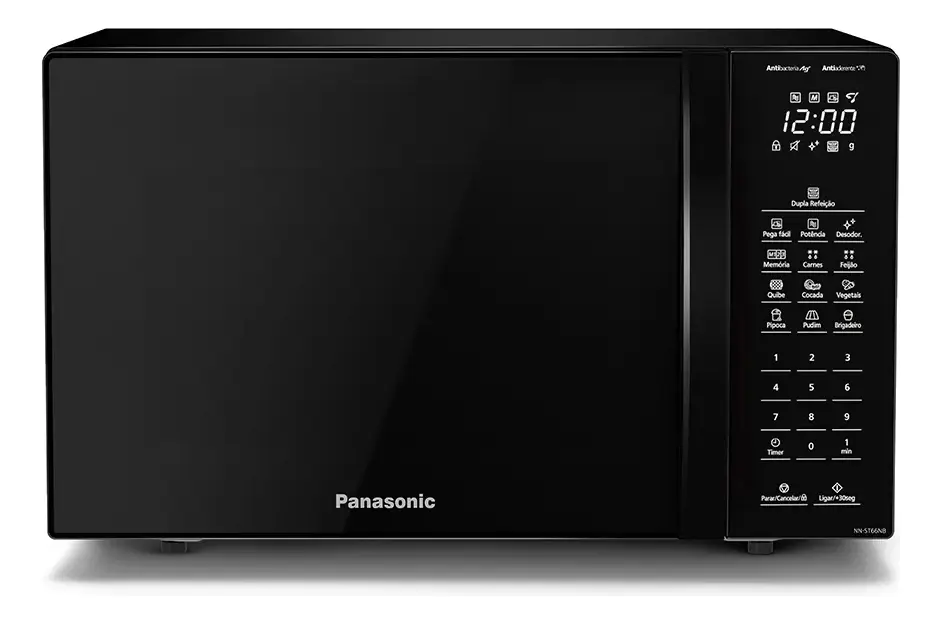 MICROONDAS PANASONIC BLACK GLASS 34 LITROS - PORTA ESPELHADA - ANTIBACTERIA E ANTIADERENTE - COM GRELHA PARA FUNÇÃO DUPLA REFEIÇÃO - 110V - 1
