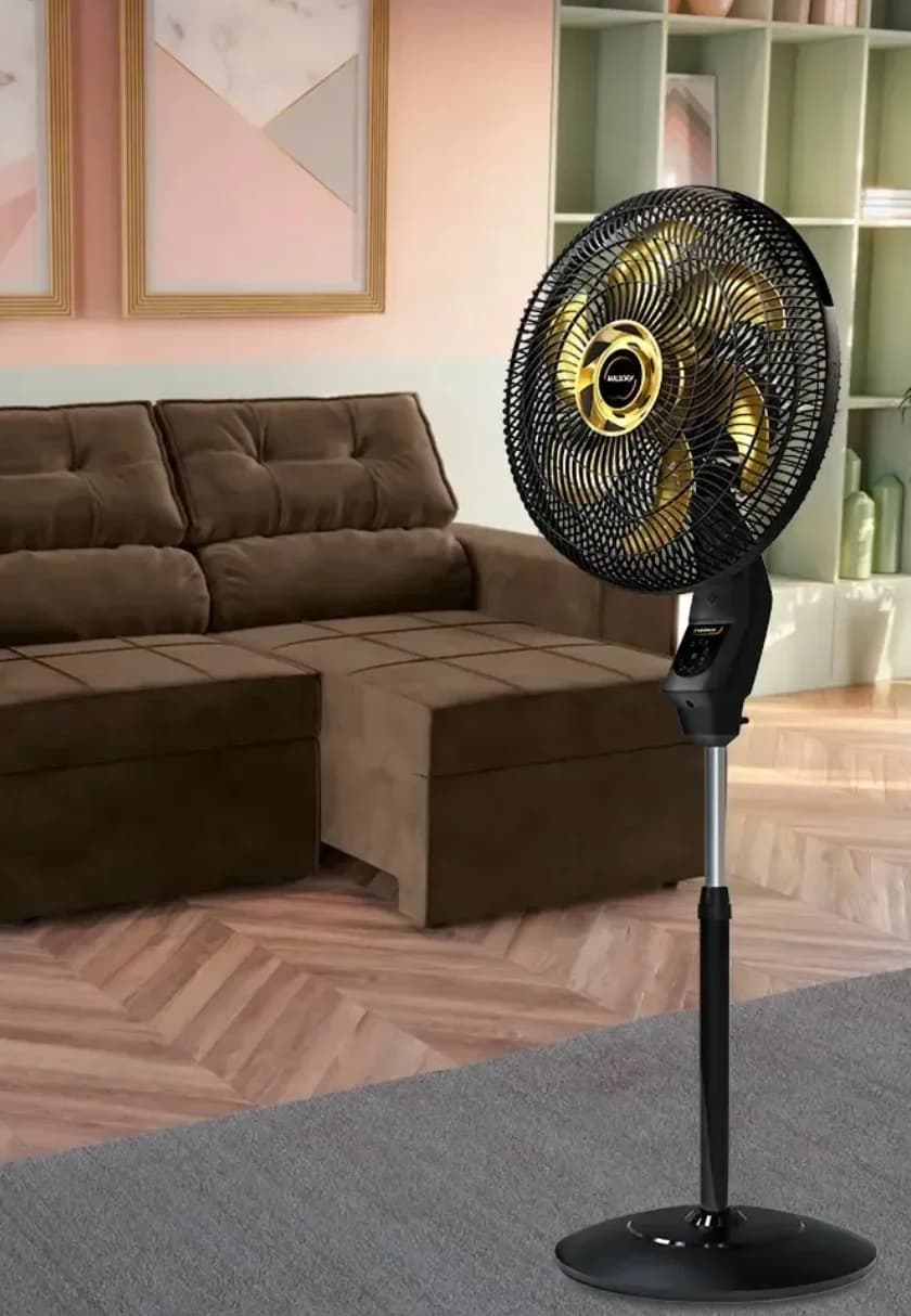 VENTILADOR DE COLUNA MALLORY CHRONOS 6 PÁS NA COR DOURADO | 40CM - 110V PAINEL TOUCH - 3
