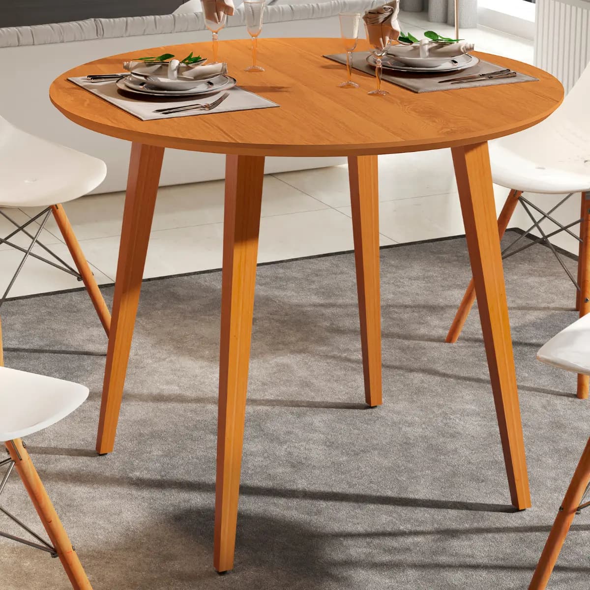 MESA DE JANTAR REDONDA 90CM - PÉS EM MADEIRA MACIÇA PREMIUM ( NÃO ACOMPANHA AS CADEIRAS) - 1