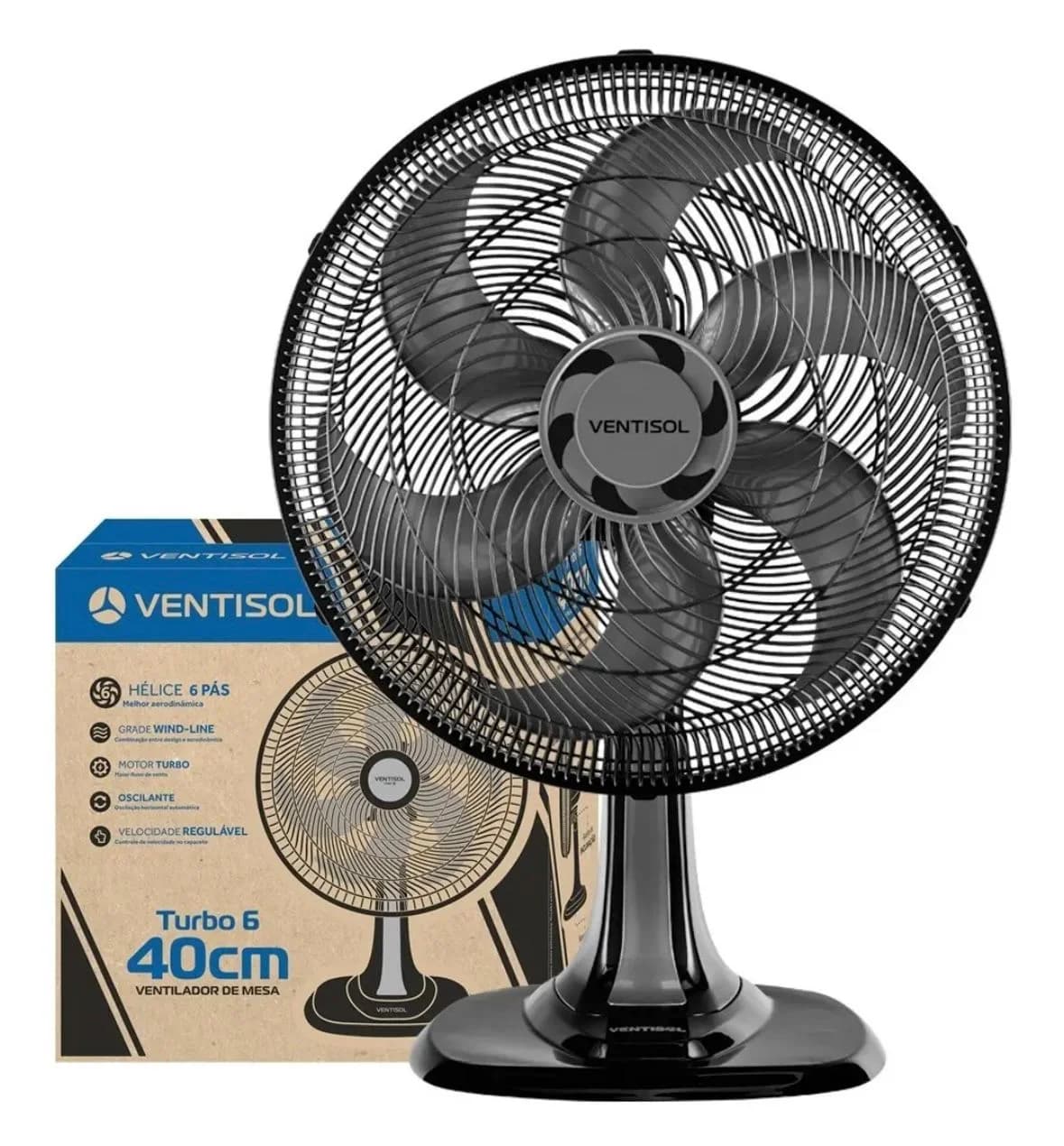 Ventilador de Mesa, 40cm 6 pás Turbo Preto Ventisol - 1