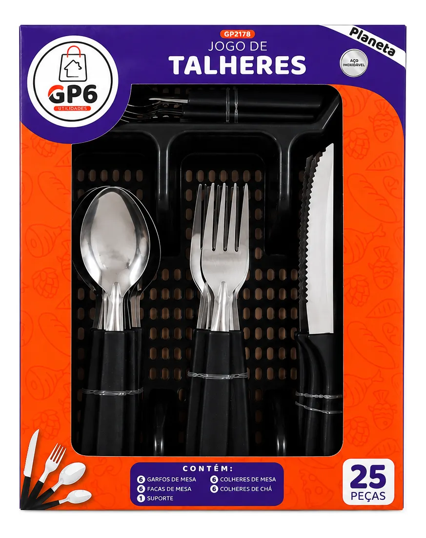 Faqueiro Inox 25 Peças Jogo Kit Talheres Faca Colher Garfo + Organizador | GP6 - 1