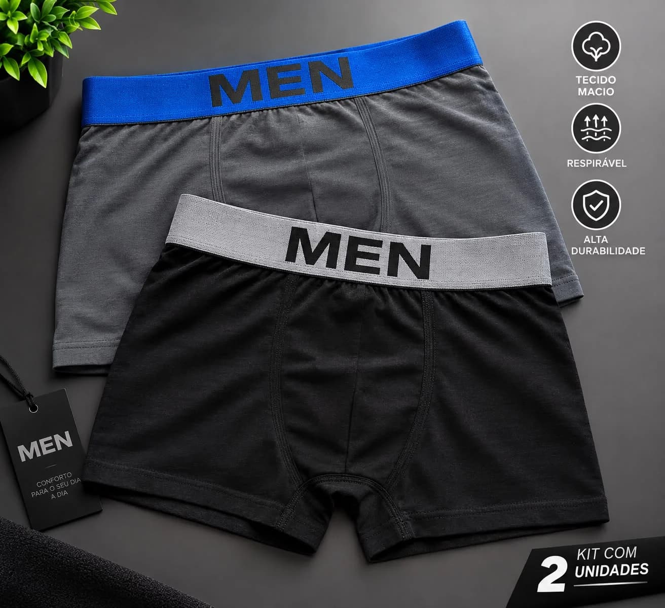 kit 2 Cuecas Boxer Men Microfibra Masculina Sem Costura/Premium Duplo Elastico na Cintura, TAM G - 1