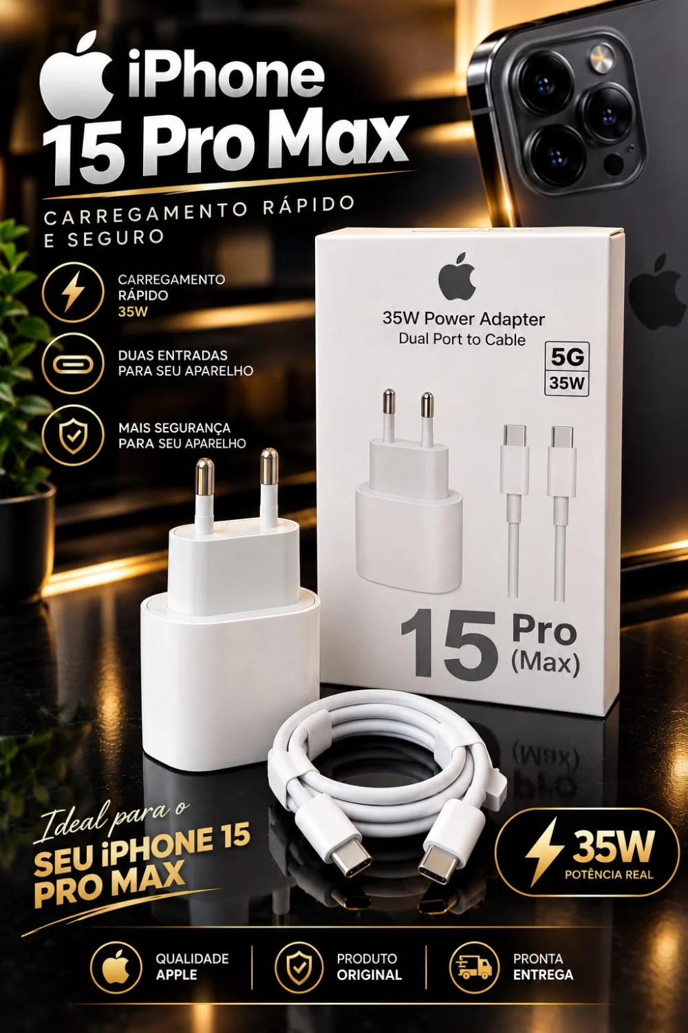 Kit Carregador Fonte 35w + Cabo Compatível Para iPhone 15/16 - 1